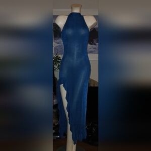 SHEIN Navy Halter Dress with Ruffle Detail